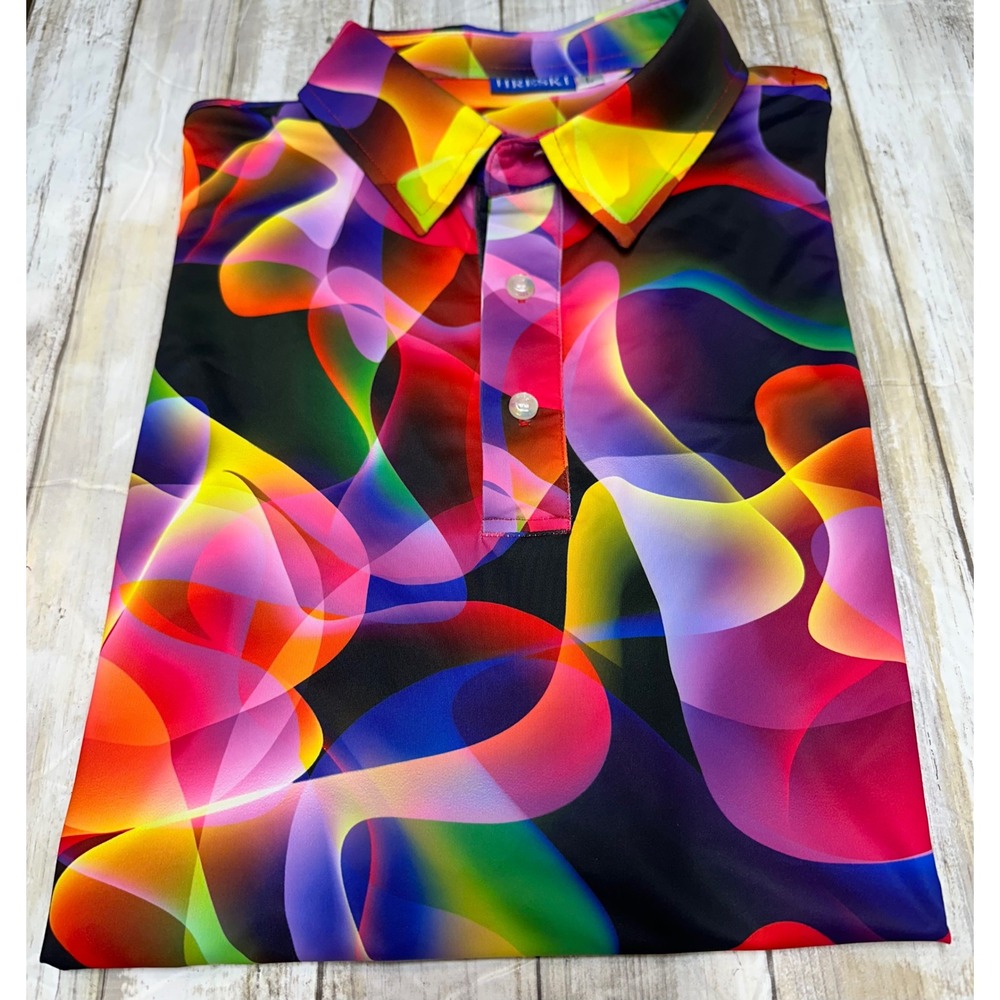 Hreski Mens Performance Polo‎ Golf Shirt size Large Abstract Psychedelic